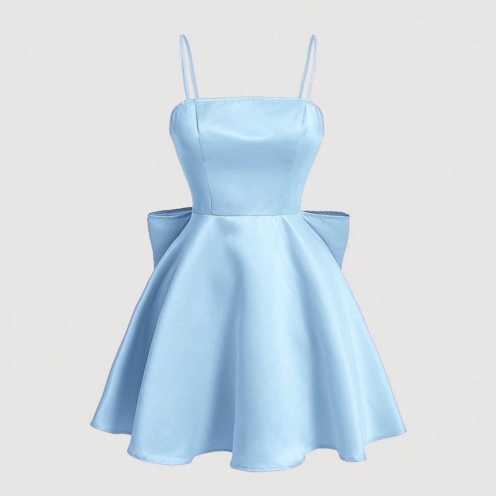 SHEIN | Dresses | Shein Blue Silk Dress With A Bow On The Back And Adjustable Strings
